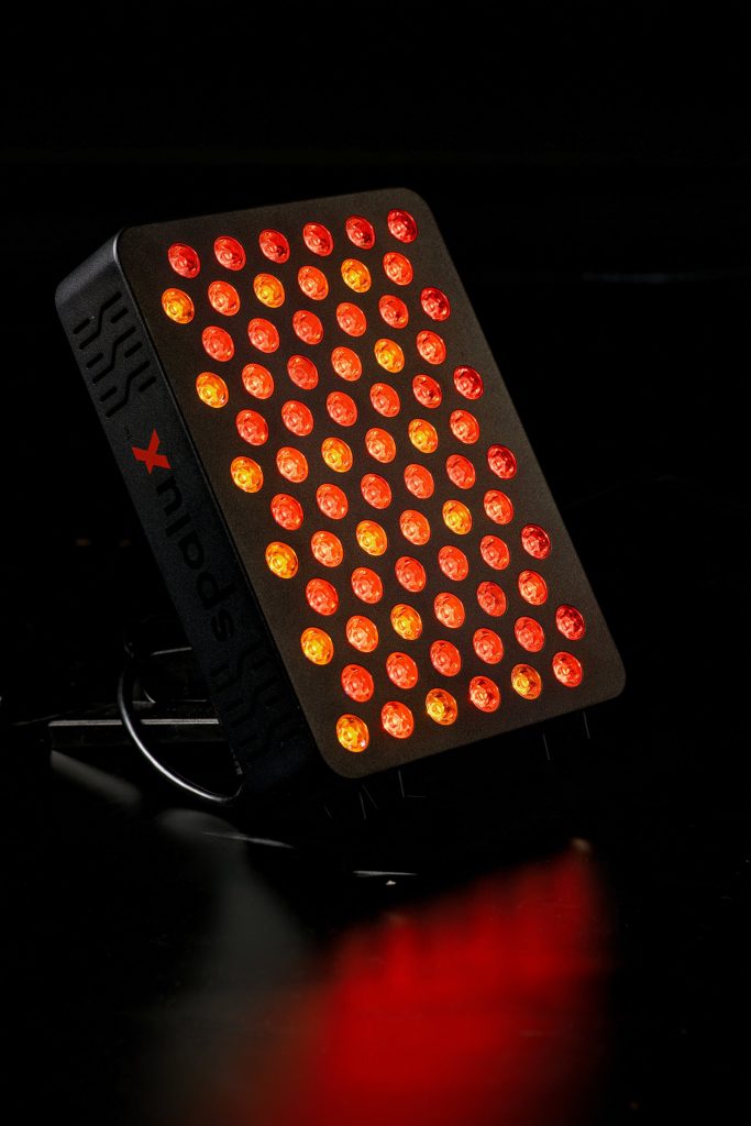 Close-up of the red LEDs on the Spalux Glow red light therapy panel